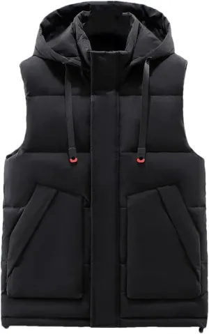 Men Winter Thick Warm Hooded Vest Casual Cotton Padded Sleeveless Jacket Waistcoat Plus Size
