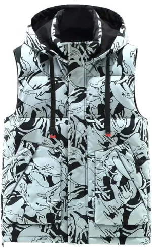 Men Winter Thick Warm Hooded Vest Casual Cotton Padded Sleeveless Jacket Waistcoat Plus Size