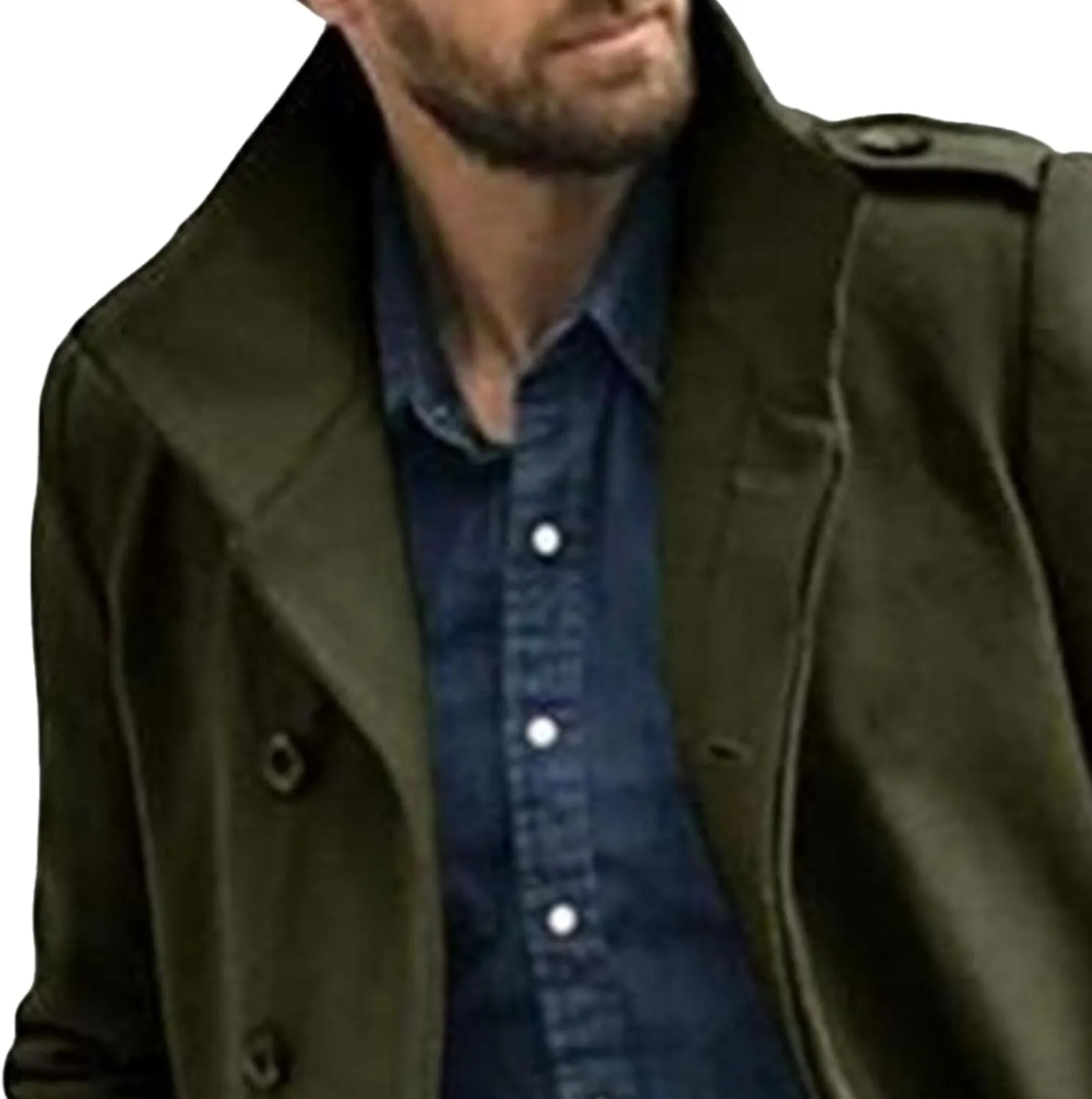Men's Fall Winter Color Wool Coat Casual Single Breasted Pea Overcoat Slim Fit Notched Collar Trench Coats