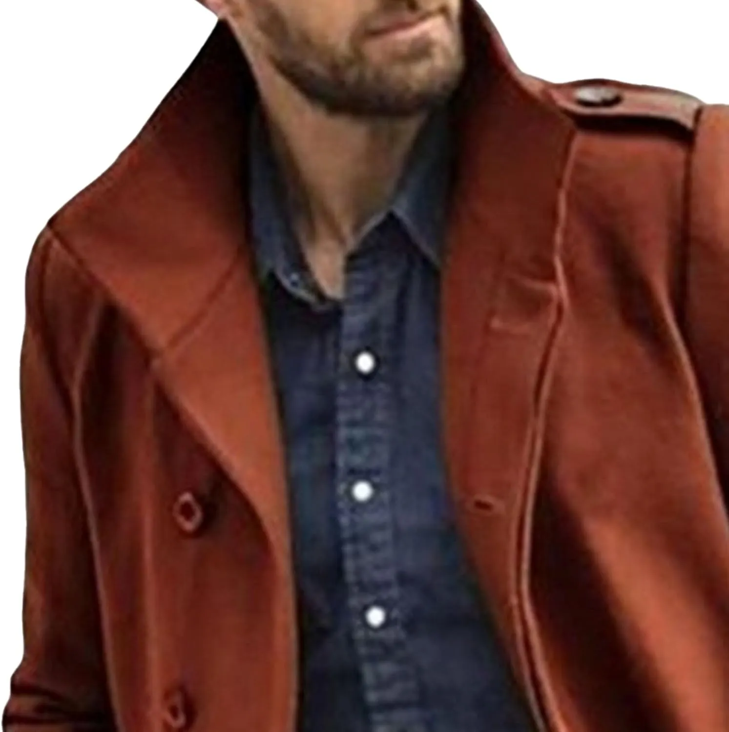 Men's Fall Winter Color Wool Coat Casual Single Breasted Pea Overcoat Slim Fit Notched Collar Trench Coats