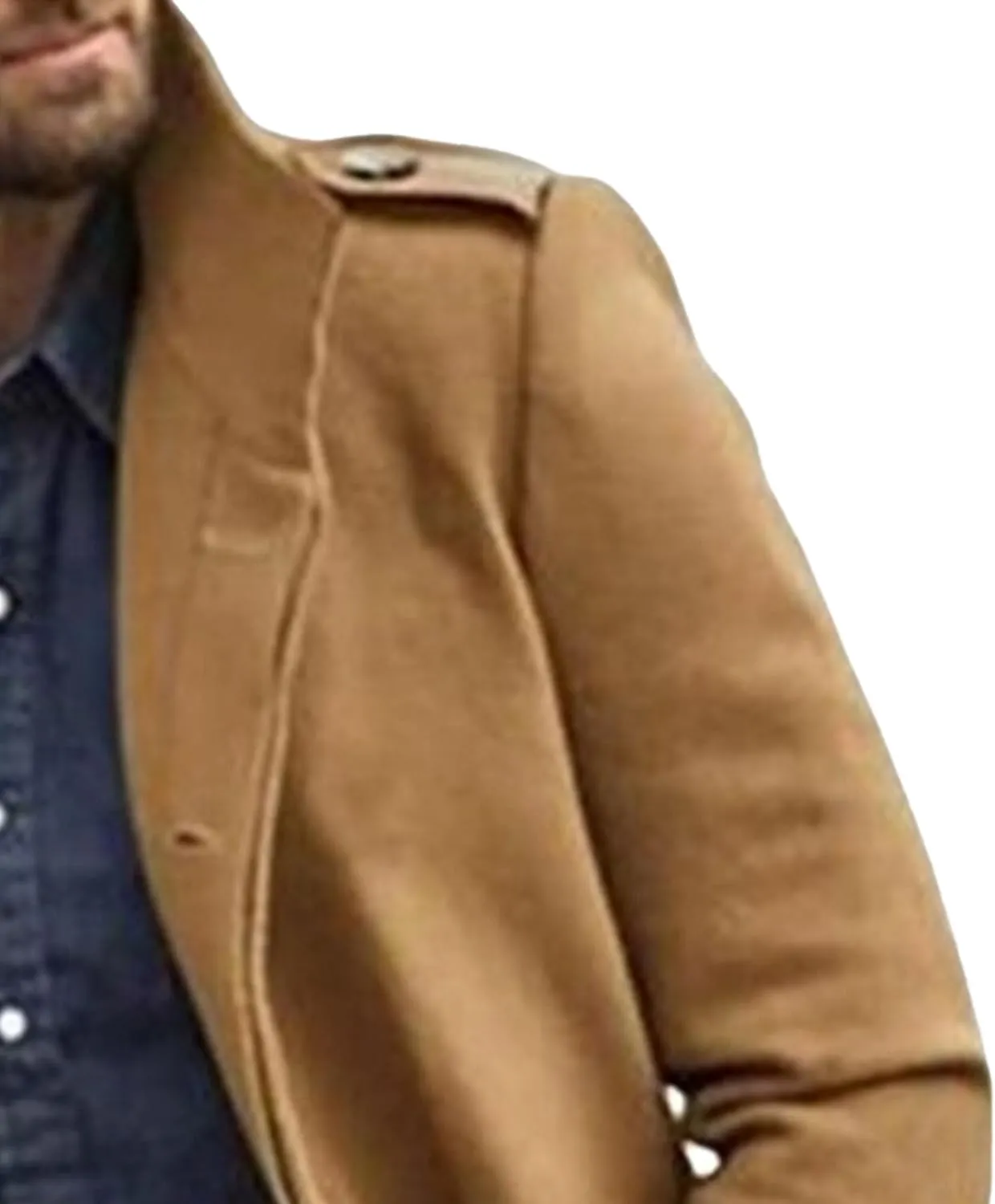 Men's Fall Winter Color Wool Coat Casual Single Breasted Pea Overcoat Slim Fit Notched Collar Trench Coats