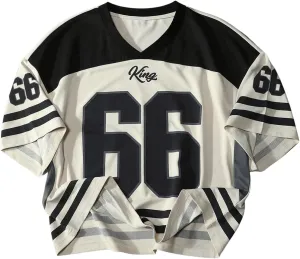 Men's Number Graphic Short Sleeve Jersey Shirts Oversized Y2K Star V Neck Colorblock Tee Shirt Top