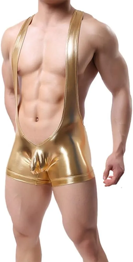 Mens sexy Leotard Leather underwear imitation leather briefs adult clothes male lingerie Cosplay Costume