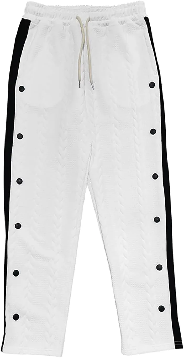 Mens Tear Away Athletic Pants Side Split Snap Button Sweatpants Jogger Pants Casual Workout Trousers