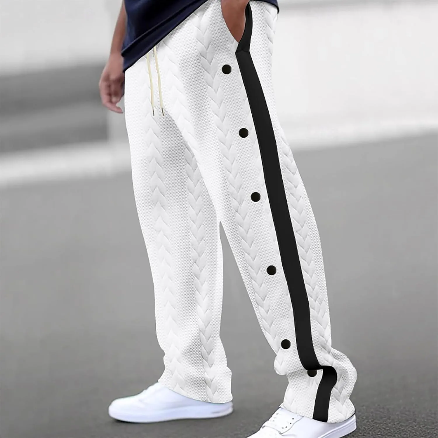 Mens Tear Away Athletic Pants Side Split Snap Button Sweatpants Jogger Pants Casual Workout Trousers