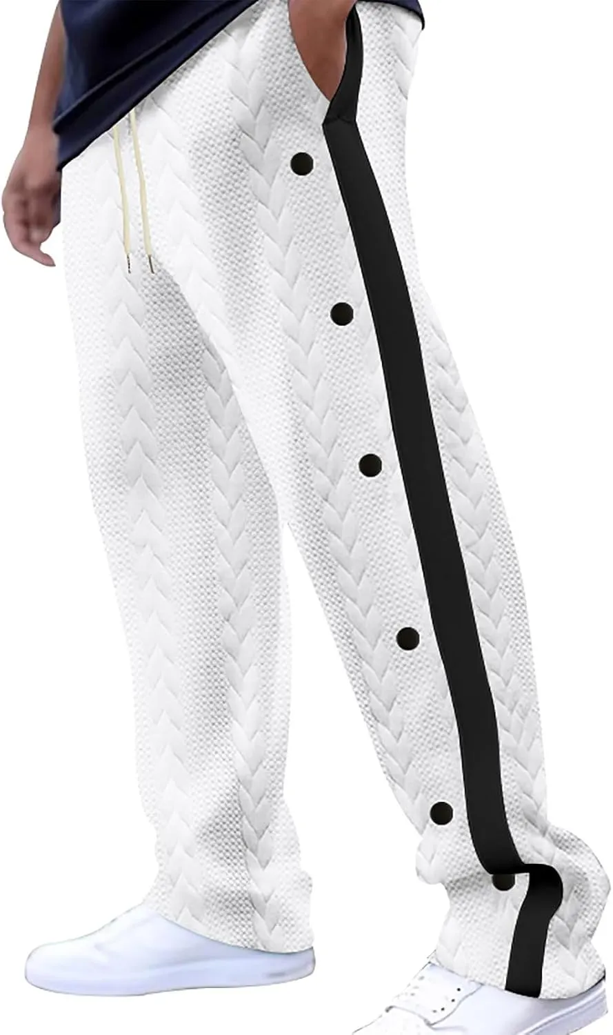 Mens Tear Away Athletic Pants Side Split Snap Button Sweatpants Jogger Pants Casual Workout Trousers