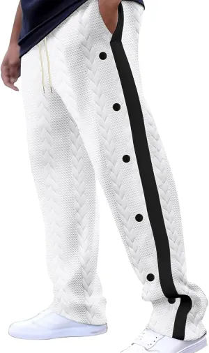 Mens Tear Away Athletic Pants Side Split Snap Button Sweatpants Jogger Pants Casual Workout Trousers