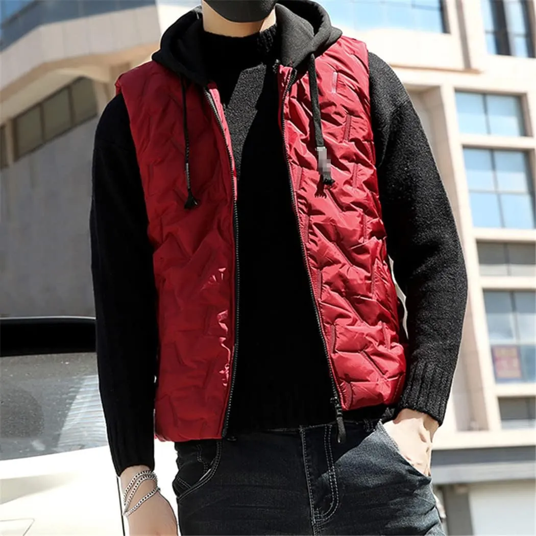 Mens Winter Fleece Vest, Sleeveless Jacket Hooded Coat, Cotton Padded Windproof Vest