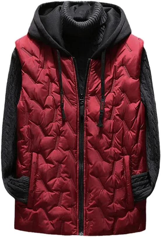 Mens Winter Fleece Vest, Sleeveless Jacket Hooded Coat, Cotton Padded Windproof Vest
