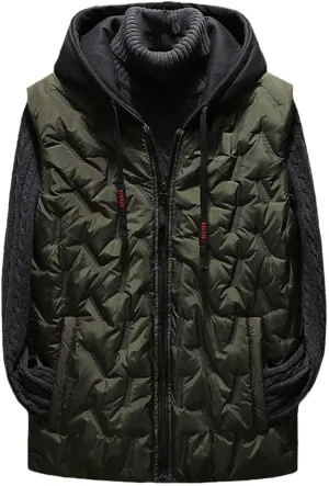 Mens Winter Fleece Vest, Sleeveless Jacket Hooded Coat, Cotton Padded Windproof Vest