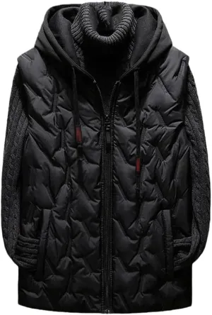 Mens Winter Fleece Vest, Sleeveless Jacket Hooded Coat, Cotton Padded Windproof Vest
