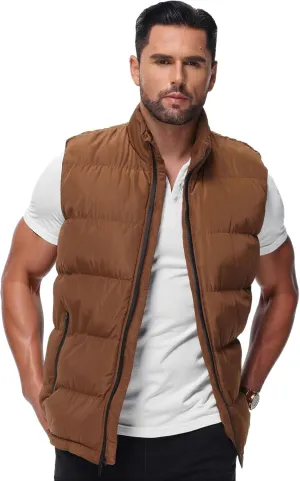 Men'S Winter Lightweight Puffer Vest Sleeveless Jacket Casual Puffy Vests