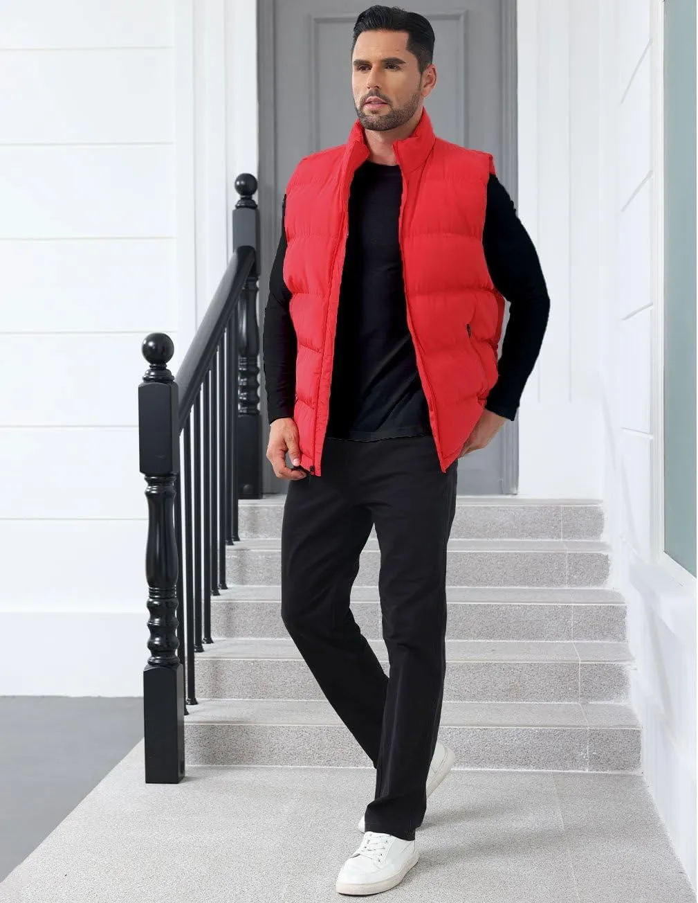 Men'S Winter Lightweight Puffer Vest Sleeveless Jacket Casual Puffy Vests