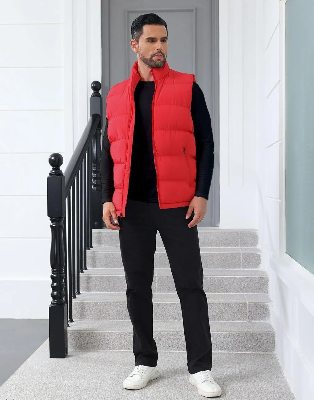 Men'S Winter Lightweight Puffer Vest Sleeveless Jacket Casual Puffy Vests