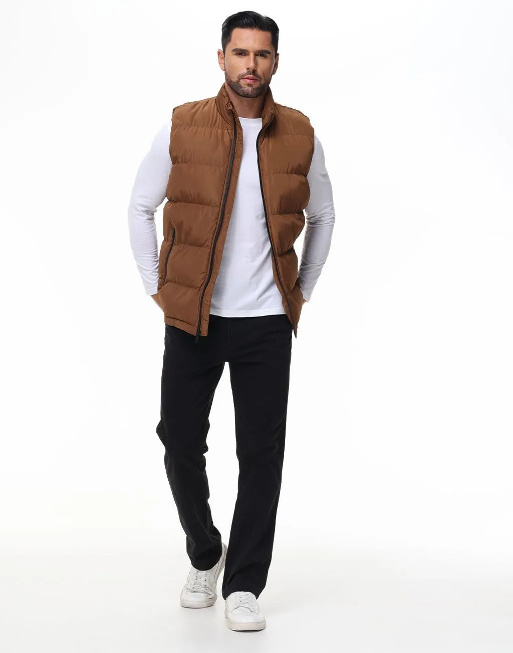 Men'S Winter Lightweight Puffer Vest Sleeveless Jacket Casual Puffy Vests