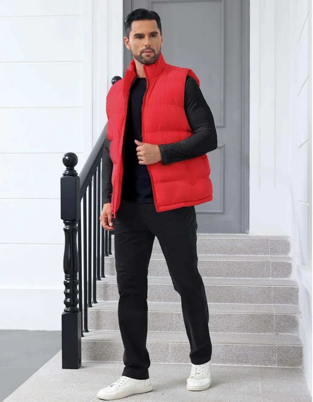 Men'S Winter Lightweight Puffer Vest Sleeveless Jacket Casual Puffy Vests