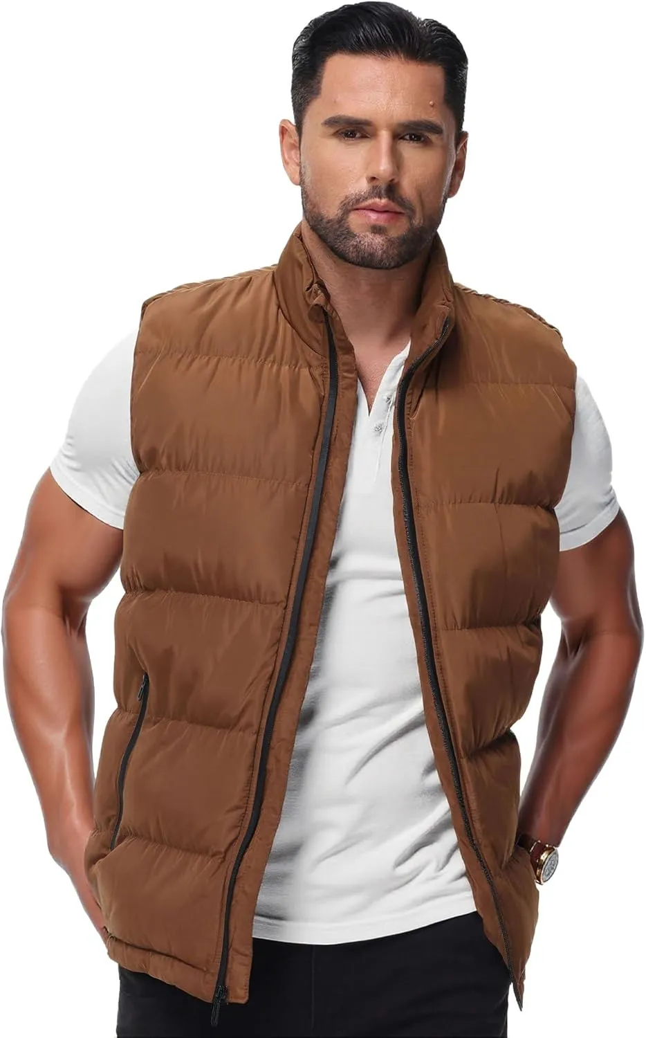 Men'S Winter Lightweight Puffer Vest Sleeveless Jacket Casual Puffy Vests
