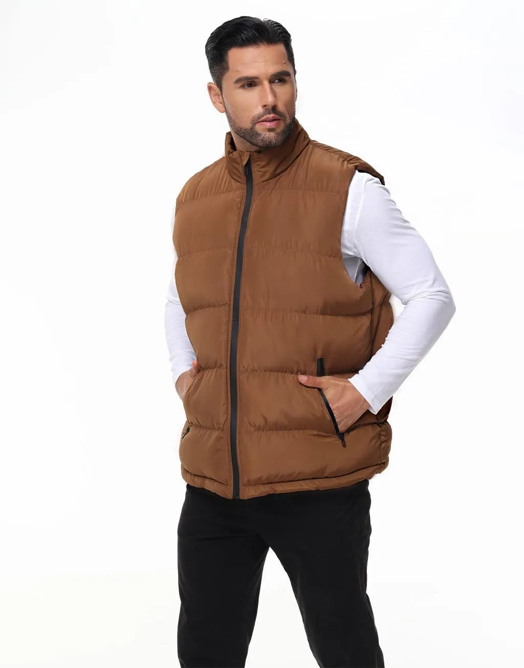 Men'S Winter Lightweight Puffer Vest Sleeveless Jacket Casual Puffy Vests