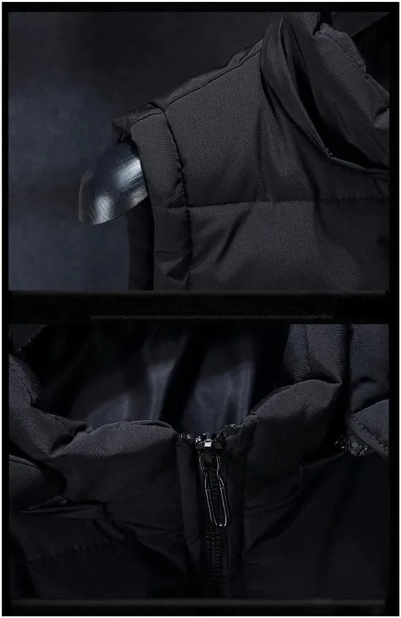 Mens Winter Sleeveless Jacket Down Vest Warm Thick Hooded Coats Cotton-Padded Work Waistcoat Gilet