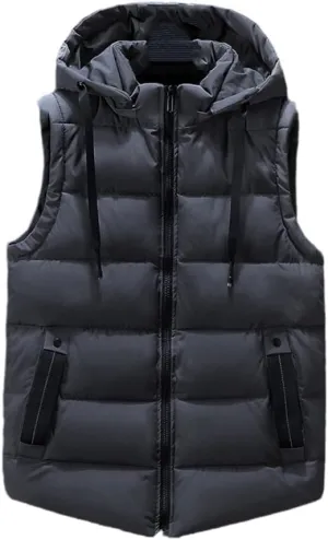 Mens Winter Sleeveless Jacket Down Vest Warm Thick Hooded Coats Cotton-Padded Work Waistcoat Gilet