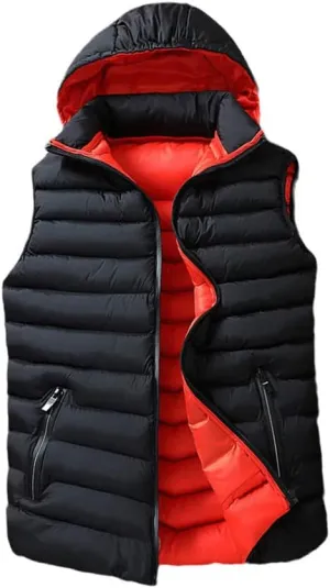 Mens Winter Sleeveless Jacket Down Vest Warm Thick Hooded Coats Cotton-Padded Work Waistcoat