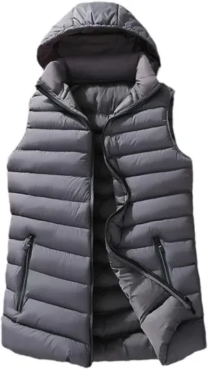 Mens Winter Sleeveless Jacket Down Vest Warm Thick Hooded Coats Cotton-Padded Work Waistcoat