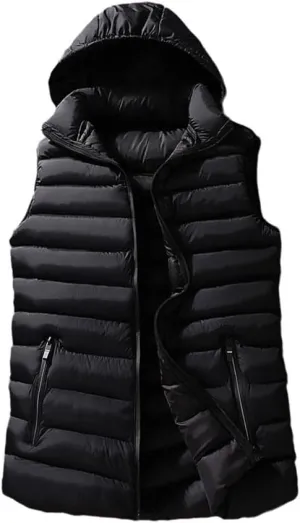 Mens Winter Sleeveless Jacket Down Vest Warm Thick Hooded Coats Cotton-Padded Work Waistcoat