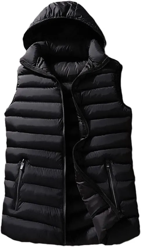 Mens Winter Sleeveless Jacket Down Vest Warm Thick Hooded Coats Cotton-Padded Work Waistcoat