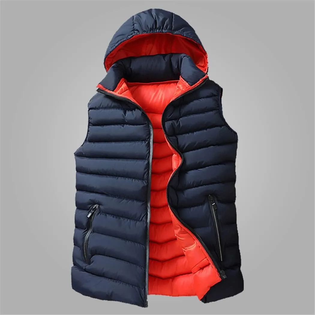 Mens Winter Sleeveless Jacket Down Vest Warm Thick Hooded Coats Cotton-Padded Work Waistcoat