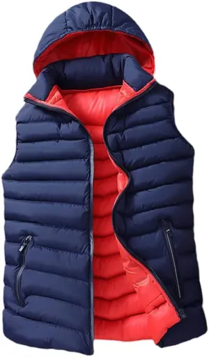 Mens Winter Sleeveless Jacket Down Vest Warm Thick Hooded Coats Cotton-Padded Work Waistcoat
