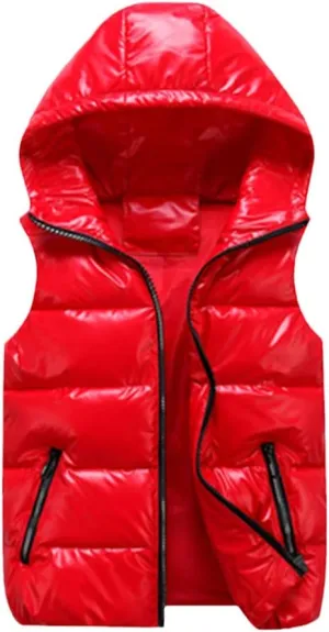Men's Winter Vest Silver Cotton-Padded Hooded Coats Sleeveless Jackets Casual Thick Waistcoats