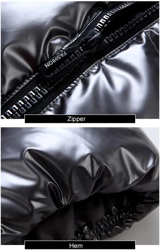 Men's Winter Vest Silver Cotton-Padded Hooded Coats Sleeveless Jackets Casual Thick Waistcoats