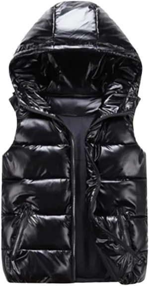 Men's Winter Vest Silver Cotton-Padded Hooded Coats Sleeveless Jackets Casual Thick Waistcoats