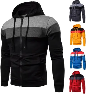 Mens Zip Up Hoodies Jacket Casual Color Block Print Sport Sweatshirts Outerwear Athletic Workout Pullover Sweatshirt