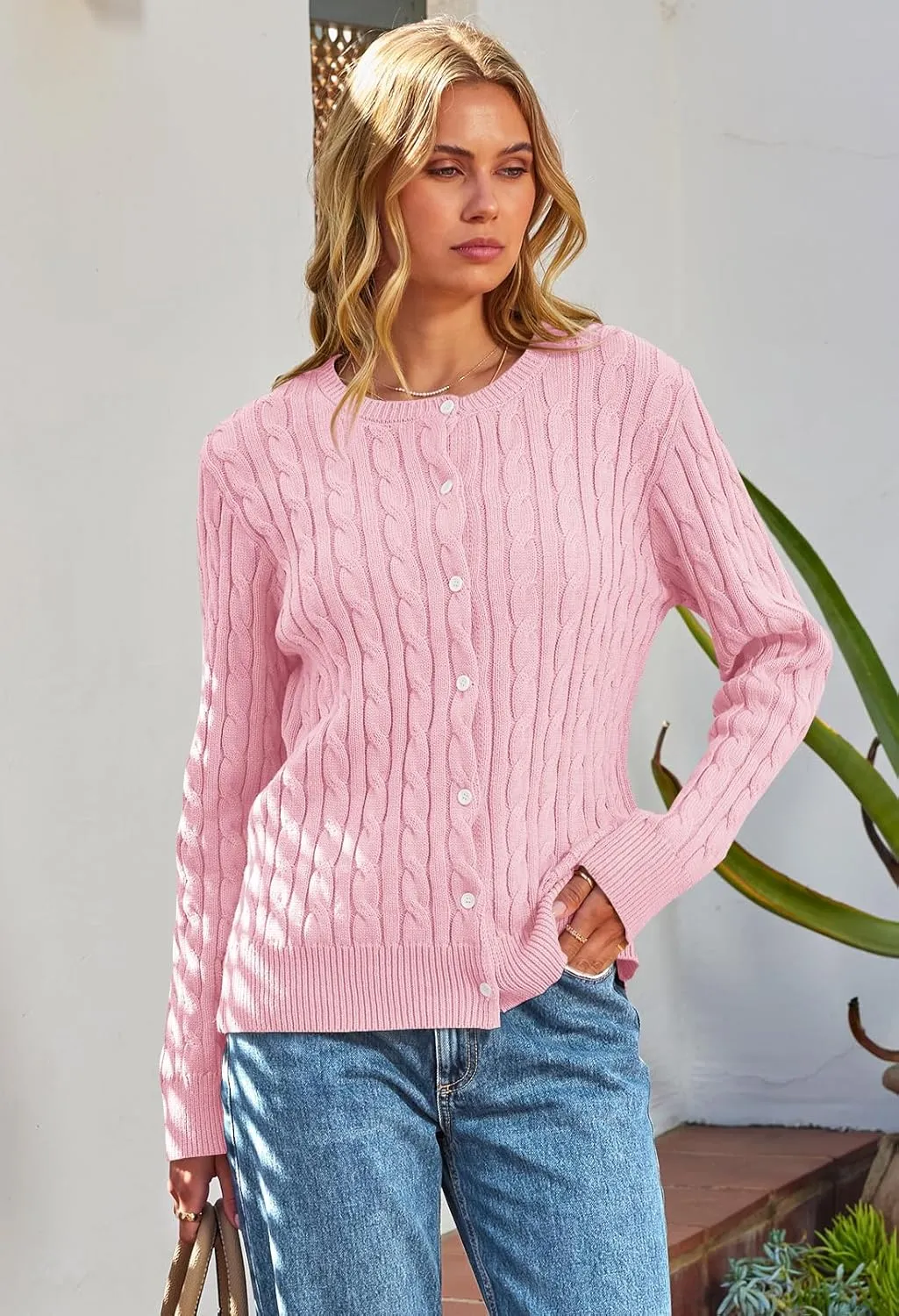 MEROKEETY Women's Cable Knit Open Front Cardigan Sweaters Fall Long Sleeve Button Down Soft Outwear