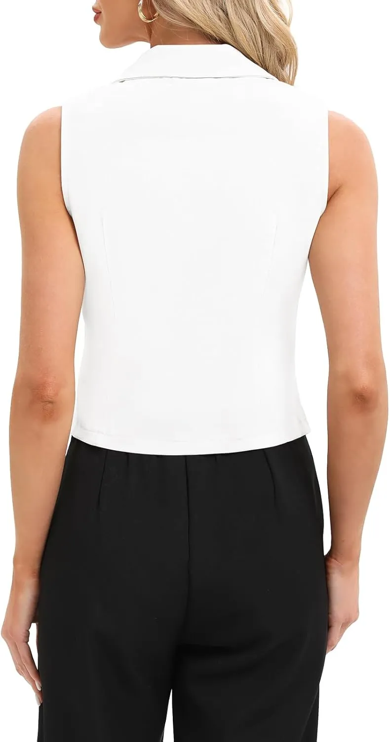 MINTLIMIT Women Button Front Sleeveless Blazer Vest Summer Casual Notch Collar Waistcoat Vests with Pockets