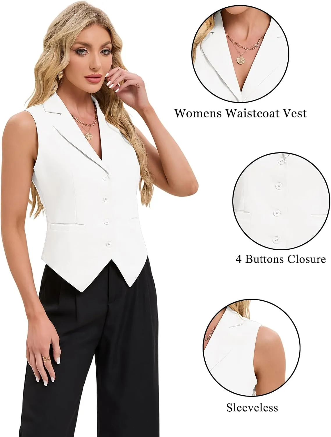 MINTLIMIT Women Button Front Sleeveless Blazer Vest Summer Casual Notch Collar Waistcoat Vests with Pockets