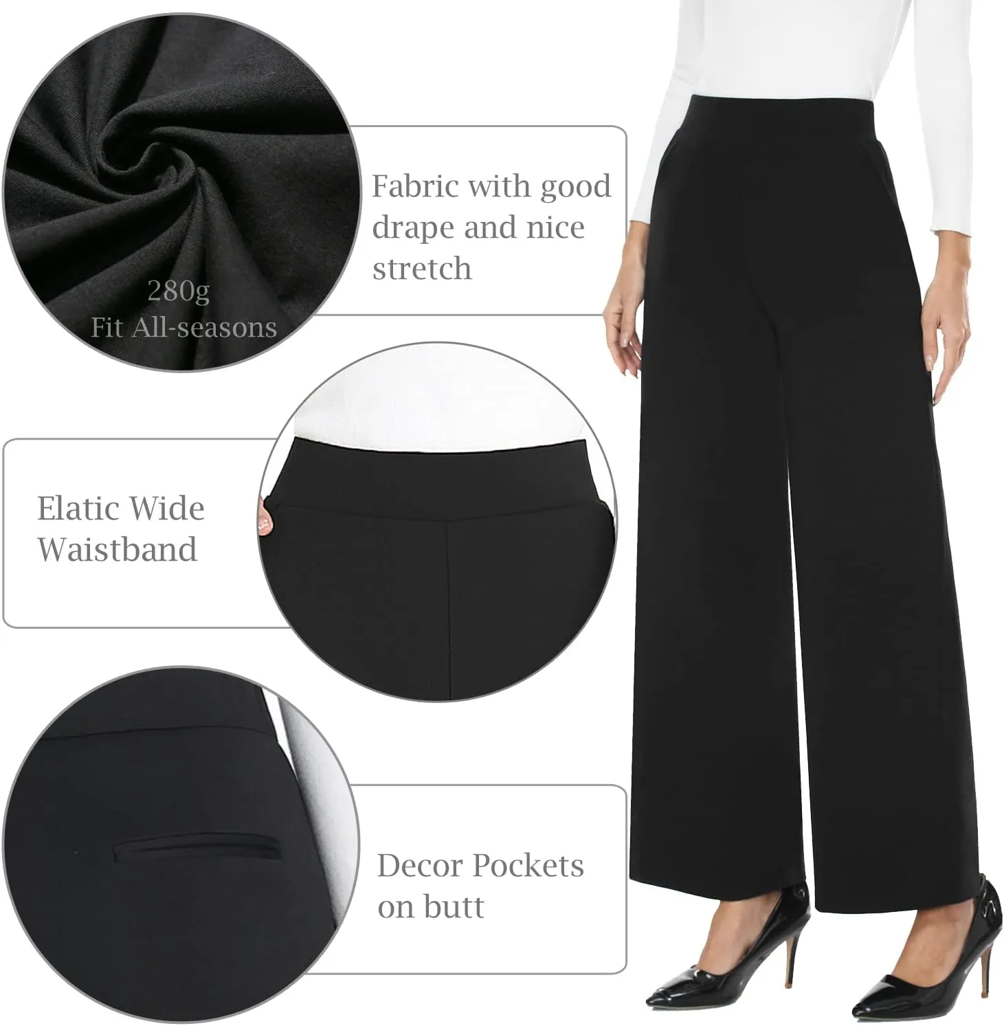 MISS MOLY Women's High Waist Wide Leg Palazzo Pants Business Casual Stretch Trousers Dress Pants