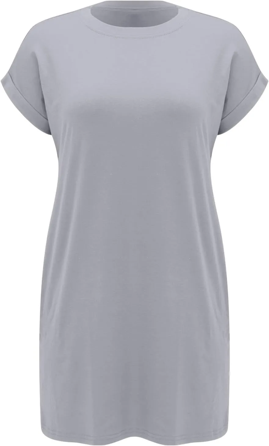 Moomoo Dresses for Women Solid Color Round Neck Batwing Sleeve T-Shirt Dress with Hidden Pockets