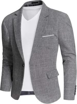 MrSure Mens Linen Blazer, Lightweight Casual Sport Coats, Solid Slim Fit Suit Jacket for Daily
