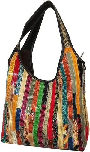Multi-color Tote Handbag Genuine Cow Leather Large Tote Bag for Women Shoulder Purse Laptop Work Bags, One Color, One Size