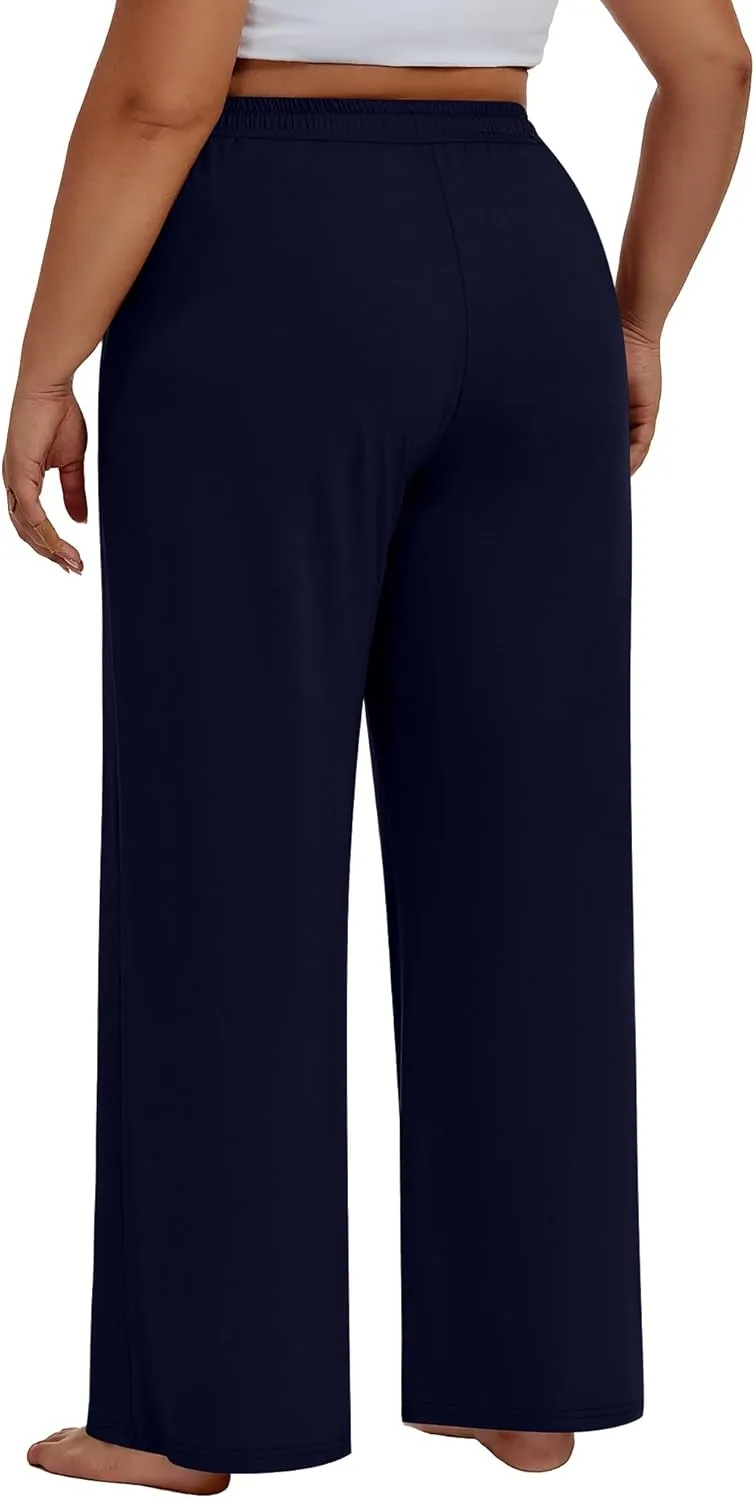 Neer 3 Pack Women's Plus Size Pants Wide Leg Lounge Yoga Pants Casual Baggy Drawstring High Waist Sweatpants with Pockets