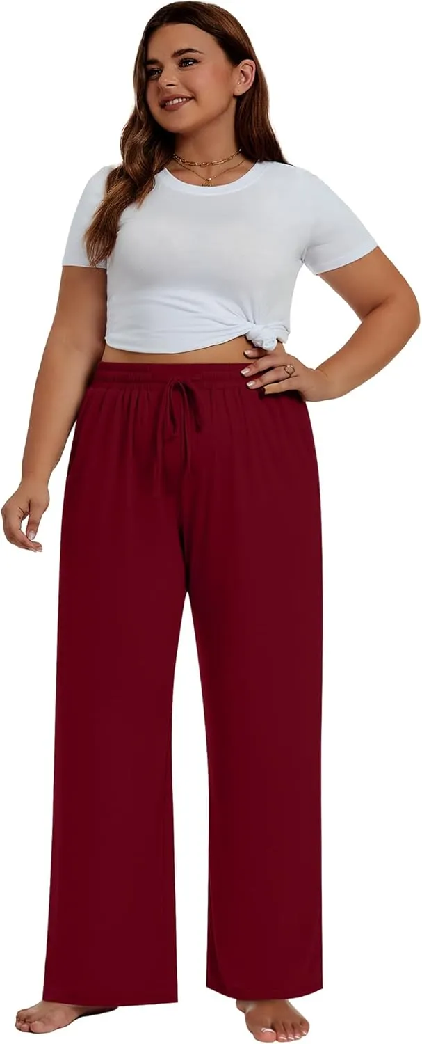 Neer 3 Pack Women's Plus Size Pants Wide Leg Lounge Yoga Pants Casual Baggy Drawstring High Waist Sweatpants with Pockets