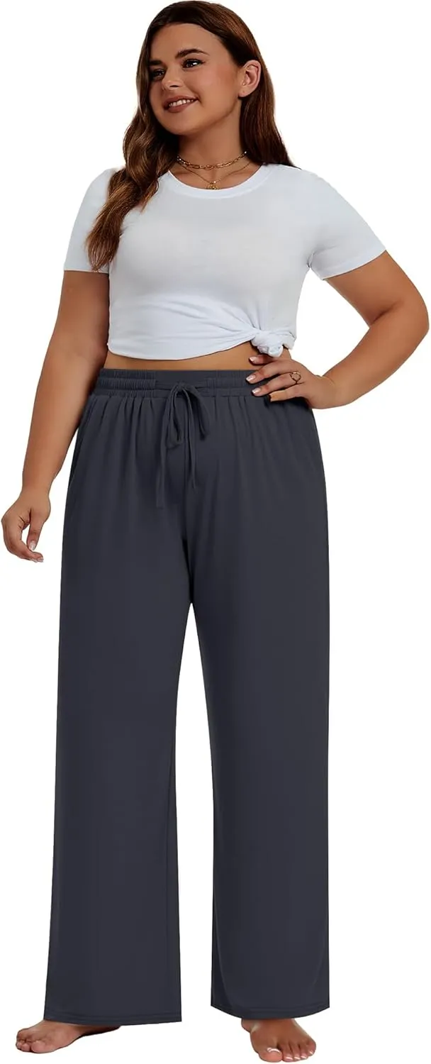Neer 3 Pack Women's Plus Size Pants Wide Leg Lounge Yoga Pants Casual Baggy Drawstring High Waist Sweatpants with Pockets