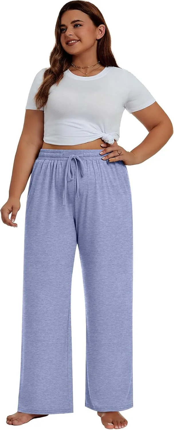 Neer 3 Pack Women's Plus Size Pants Wide Leg Lounge Yoga Pants Casual Baggy Drawstring High Waist Sweatpants with Pockets