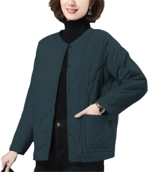 No Collar Quilted Coats Womens Solid Color Cotton Padded Jackets Ladies Winter Button Up Loose Thick Coat