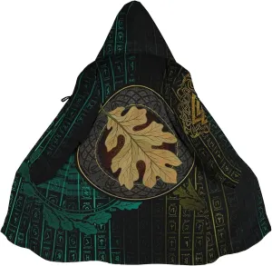 Norse Myth Nine Realms Winter Coats for Men Plus Size Viking Runes Fuzzy Soft Faux Cashmere Hooded Cloak, Parka Robe