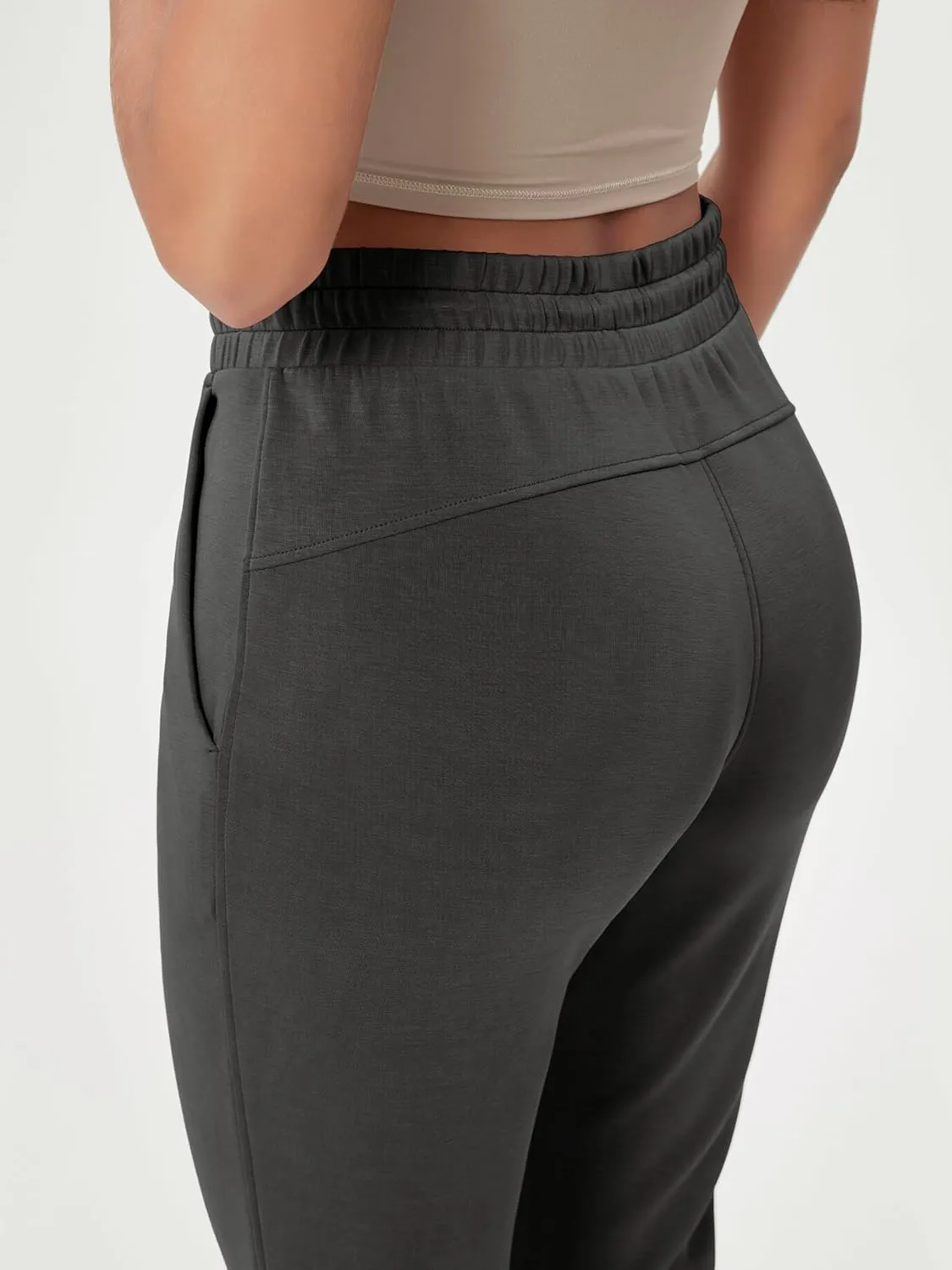 ODODOS Women's Modal Soft Split-Hem High Waist Pants with Pockets Adjustable Shockcord Casual Lounge Pants