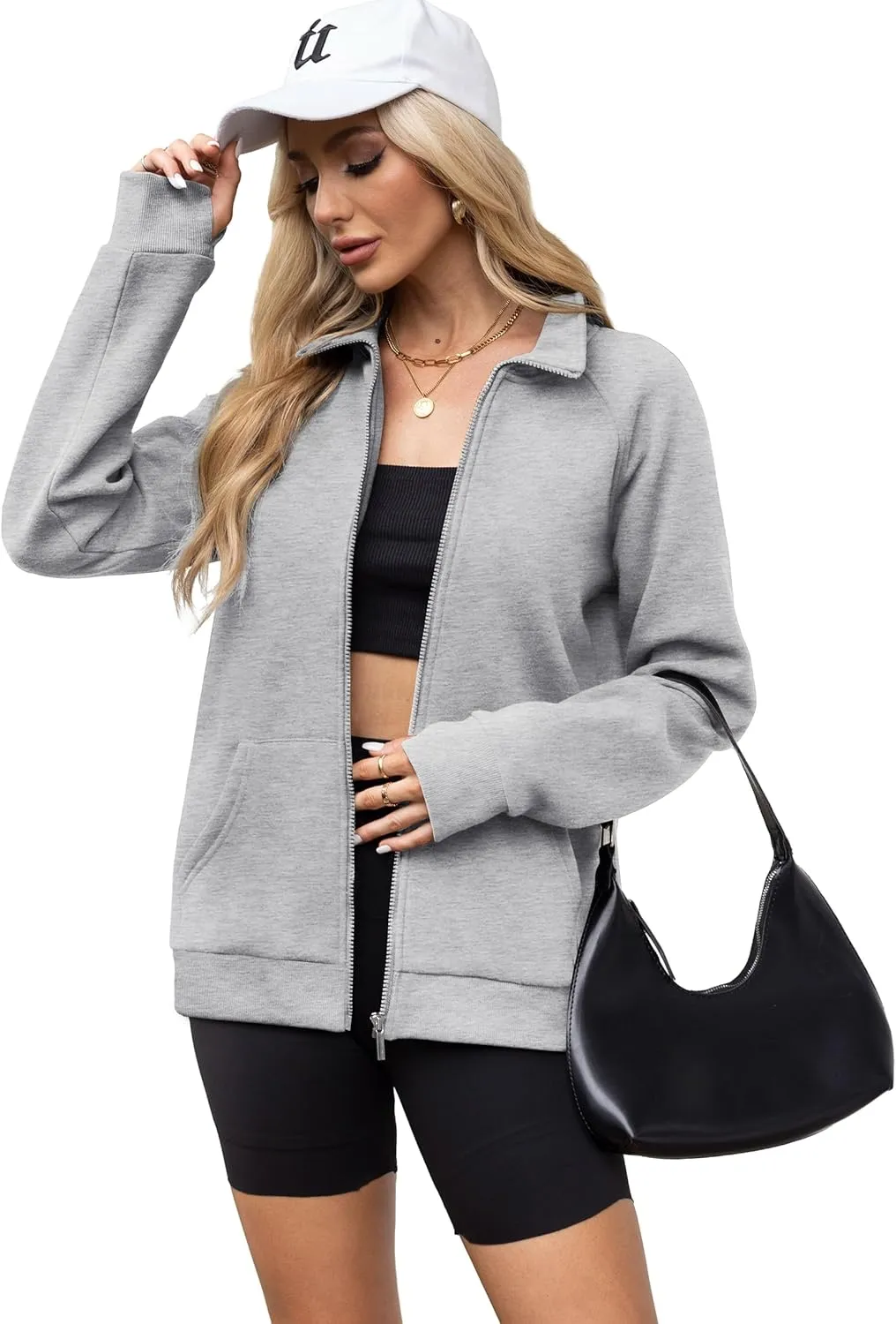 OFEEFAN Women's Full Zip Up Sweatshirt Oversized Fleece Jacket Trendy Hoodies Lightweight Coats with Pockets