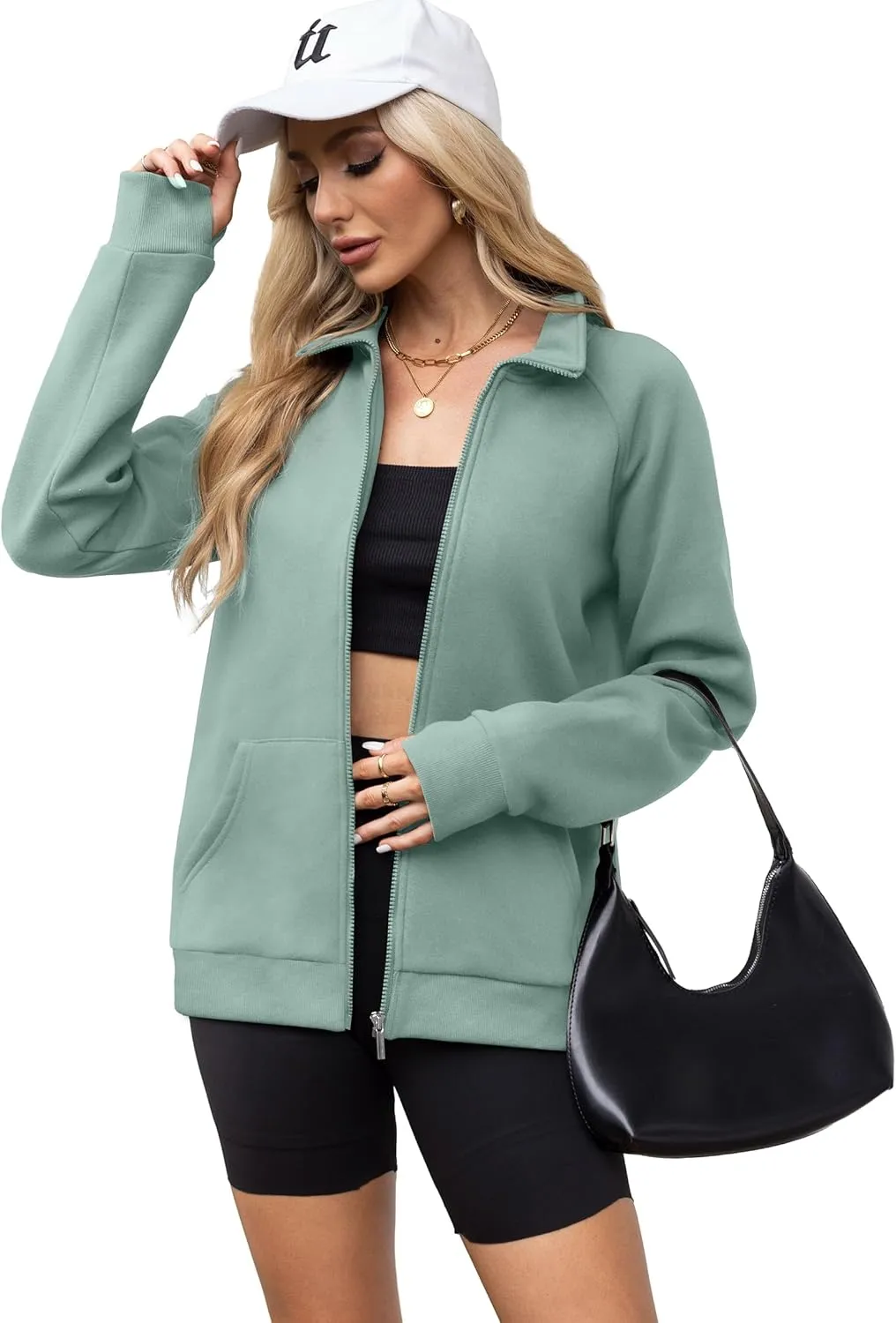 OFEEFAN Women's Full Zip Up Sweatshirt Oversized Fleece Jacket Trendy Hoodies Lightweight Coats with Pockets